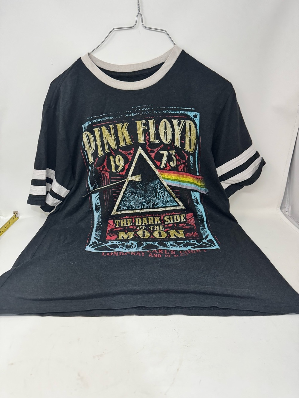 Vintage Liquid Blue Black Pink Floyd Ringer Tee with Multicolor Graphic SZ M